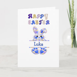 Cute Boy Easter Bunny Personalise Card