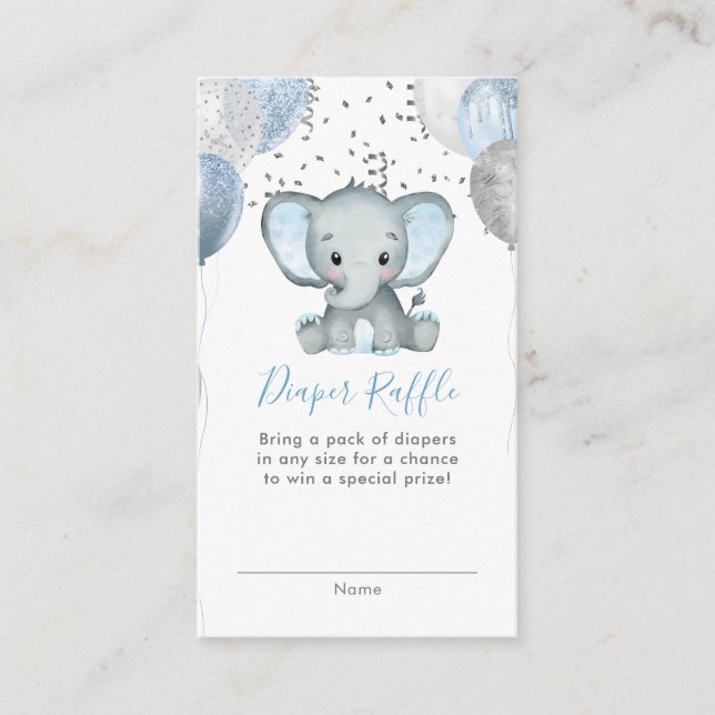 Cute Boy Elephant Baby Shower Diaper Raffle Enclosure Card (Front)