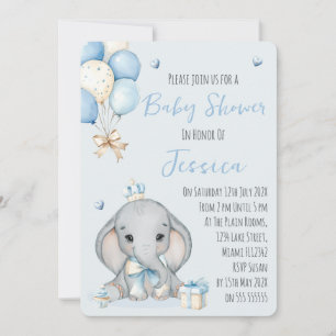 Cute Boy Elephant Prince Baby Shower Invitation