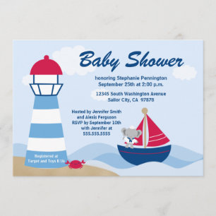 Cute boy elephant sailor baby shower invitation