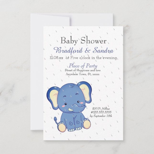 Cute Boy  Elephant Simple Baby Shower Invitation (Front)