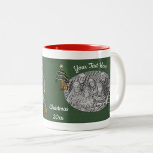 Cute Boy Elf Tree Christmas Personalised Photo  Two-Tone Coffee Mug