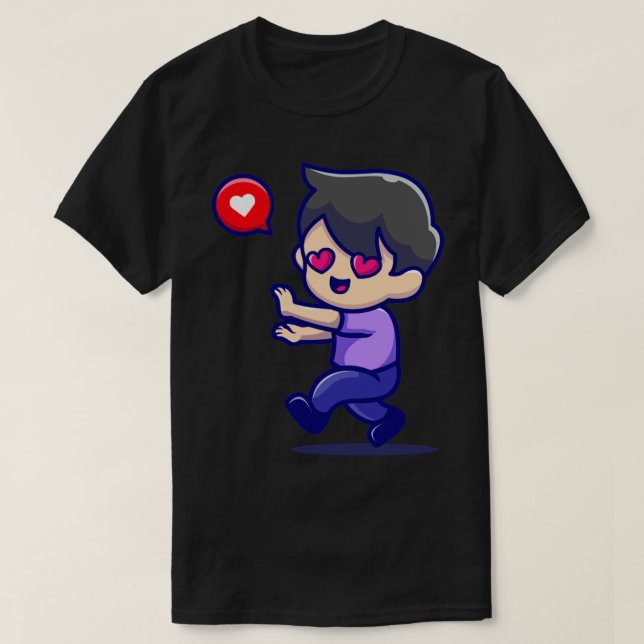 Cute Boy Falling In Love Cartoon T-Shirt (Design Front)
