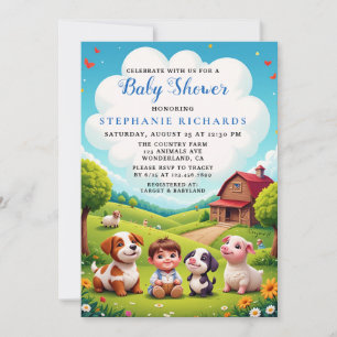 Cute Boy Farm Animals Baby Shower Invitation