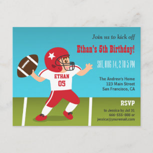 Cute Boy Football Birthday Party Invitations