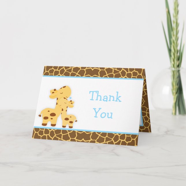 Cute Boy Giraffe Baby Shower Thank You Card (Front)