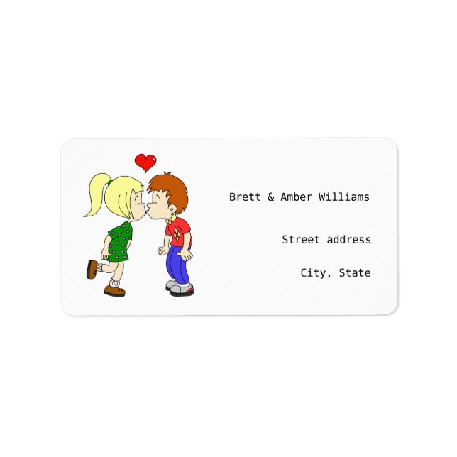 Cute boy girl kiss cartoon address labels (Front)