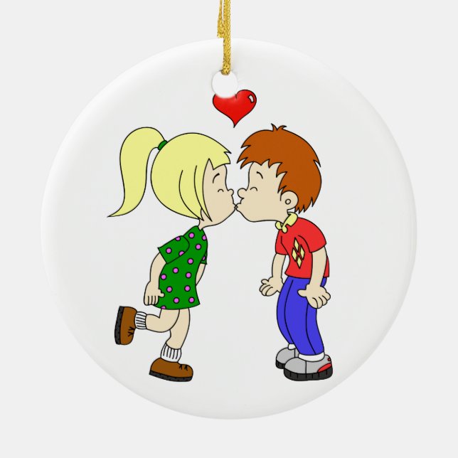 Cute boy girl kiss cartoon ceramic tree decoration (Back)
