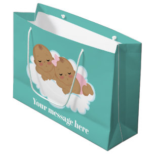 Cute boy girl twins baby shower large gift bag