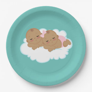 Cute boy girl twins baby shower paper plate