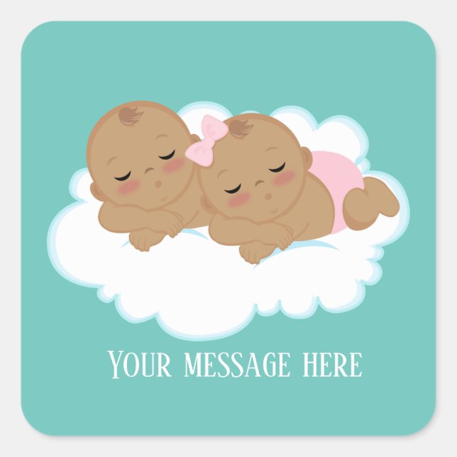 Cute boy girl twins or gender reveal square sticker (Front)