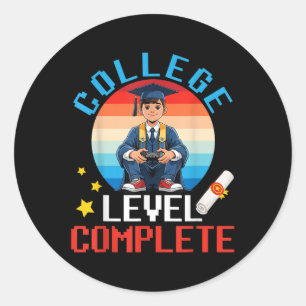 Cute Boy Graduation Gamer College Level Complete S Classic Round Sticker