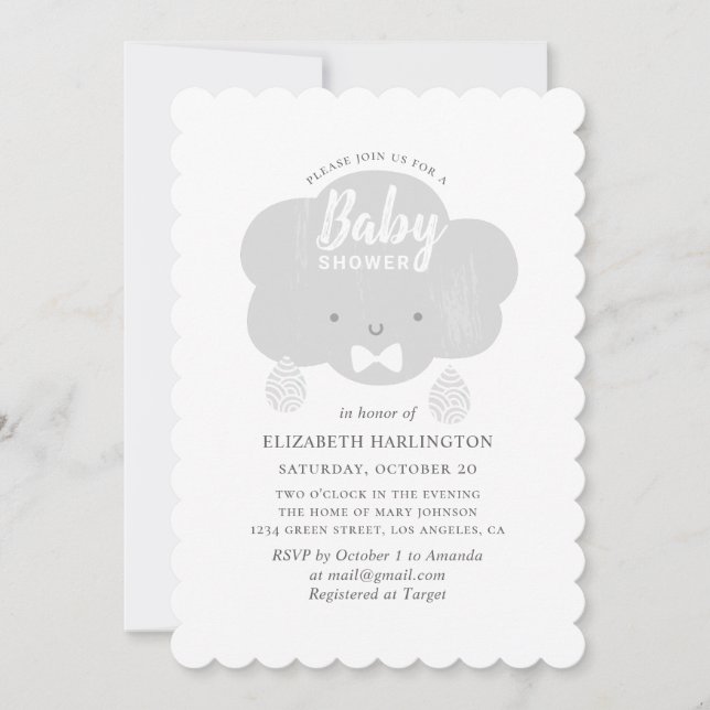Cute boy grey cloud. Funny grey baby shower rain Invitation (Front)