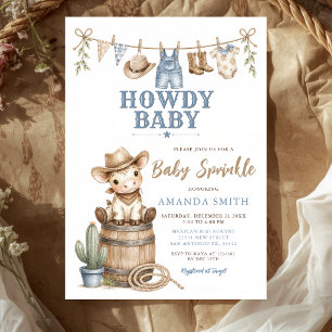 Cute Boy Howdy Baby Cowboy Baby Sprinkle  Invitation
