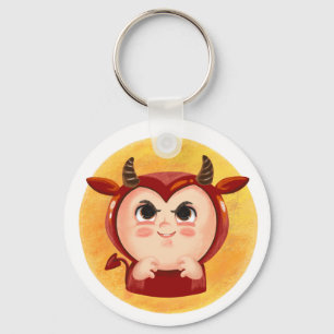 Cute boy in a red devil Halloween costume  Paper P Key Ring