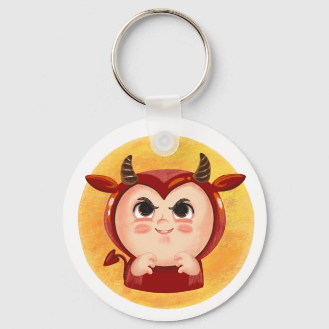 Cute boy in a red devil Halloween costume  Paper P Key Ring (Front)