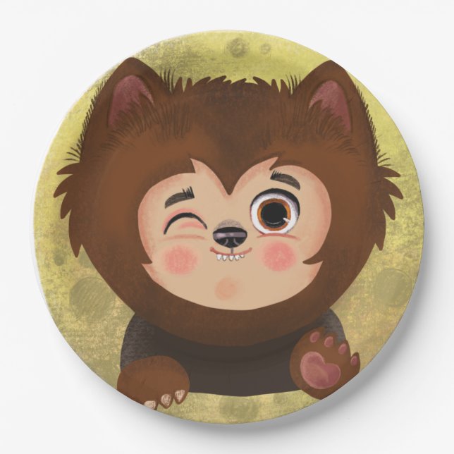Cute boy in a Werewolf Halloween costume  Paper Plate (Front)