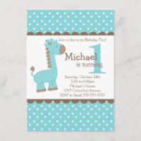 Cute Boy Jungle Safari Blue Giraffe Birthday Party