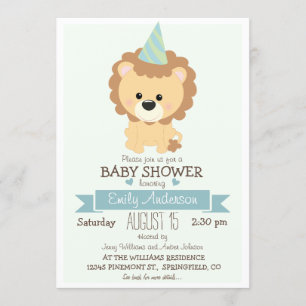 Cute Boy Lion, Jungle Zoo Animal Baby Shower Invitation