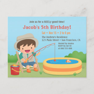Cute Boy Loves Fishing Birthday Party Invitations