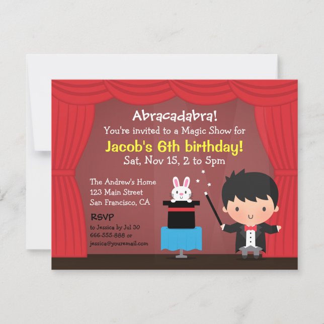 Cute Boy Magician Magic Birthday Party Invitations (Front)
