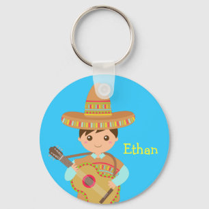 Cute boy Mexican Sombrero Hat Guitar Fiesta Key Ring
