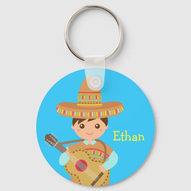 Cute boy Mexican Sombrero Hat Guitar Fiesta Key Ring (Front)