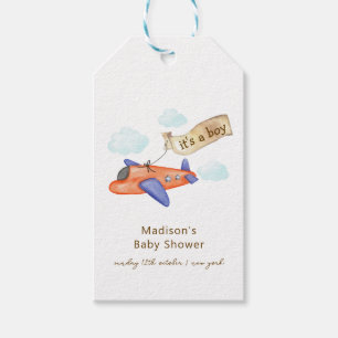 Cute Boy Minimal Aviator Airplane Baby Shower Gift Tags
