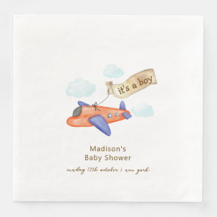Cute Boy Minimal Aviator Airplane Baby Shower  Napkin