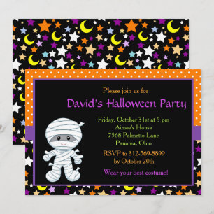 Cute Boy Mummy Halloween Costume Party Invitation
