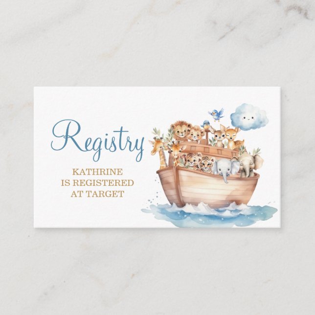 Cute Boy Noah's Ark Animal Baby Shower Registry Enclosure Card (Front)