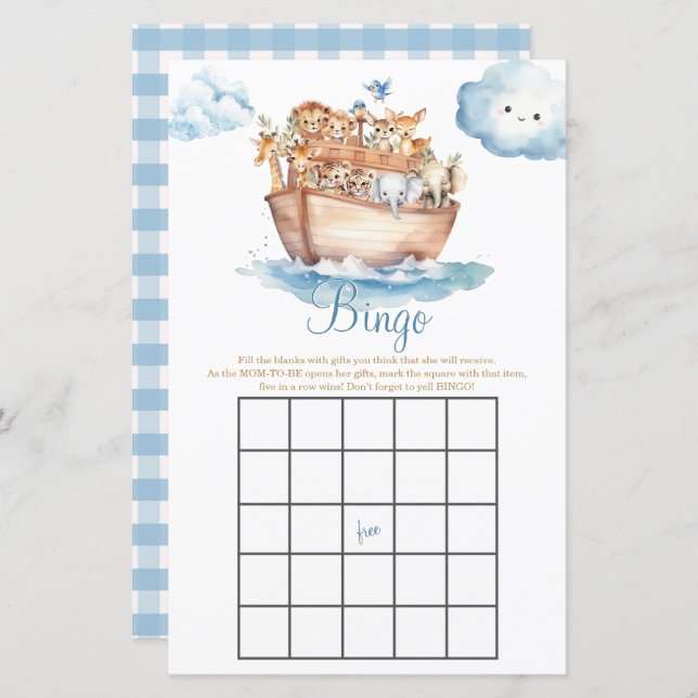 Cute Boy Noah's Ark Baby Shower Cloud Bingo Games (Front/Back)