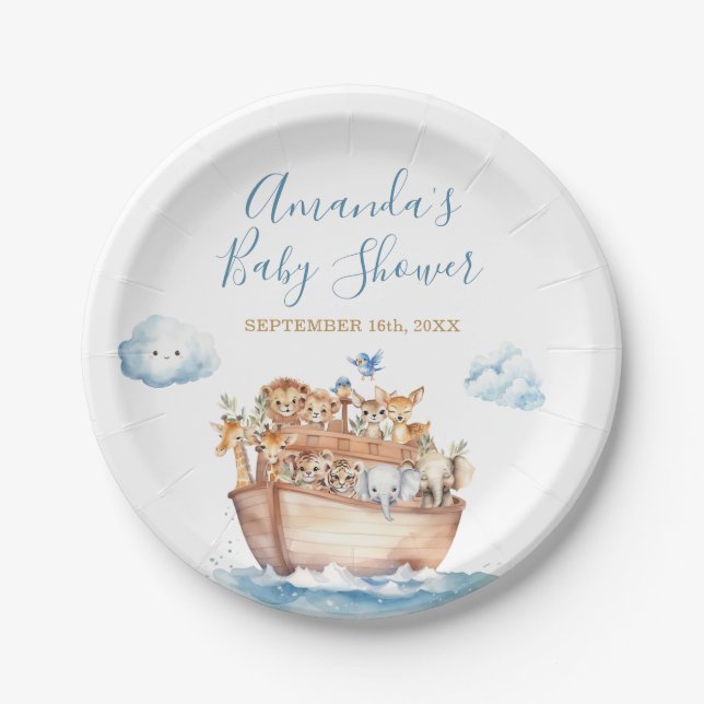 Cute Boy Noah's Ark Baby Shower Paper Plate (Front)