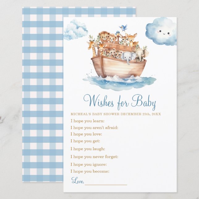 Cute Boy Noah's Ark Baby Shower Wishes for Baby (Front/Back)