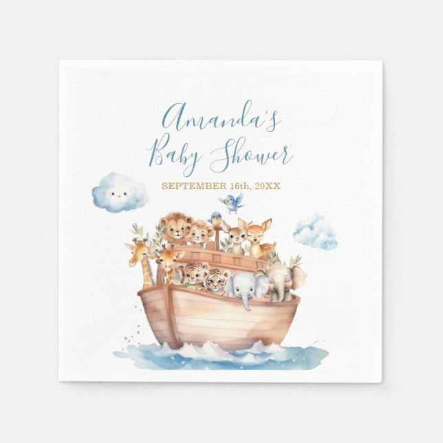 Cute Boy Noah's Ark Cloud Baby Shower Napkin (Front)
