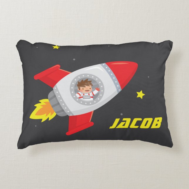 Cute Boy Outer Space Rocket Kids Bedroom Decor Decorative Cushion (Front)