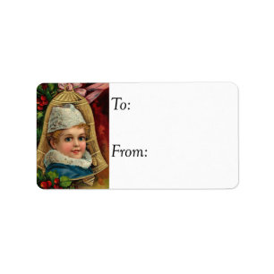 Cute Boy Painted on Ornament Vintage Gift Tag