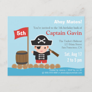 Cute Boy Pirate Birthday Party Invitation