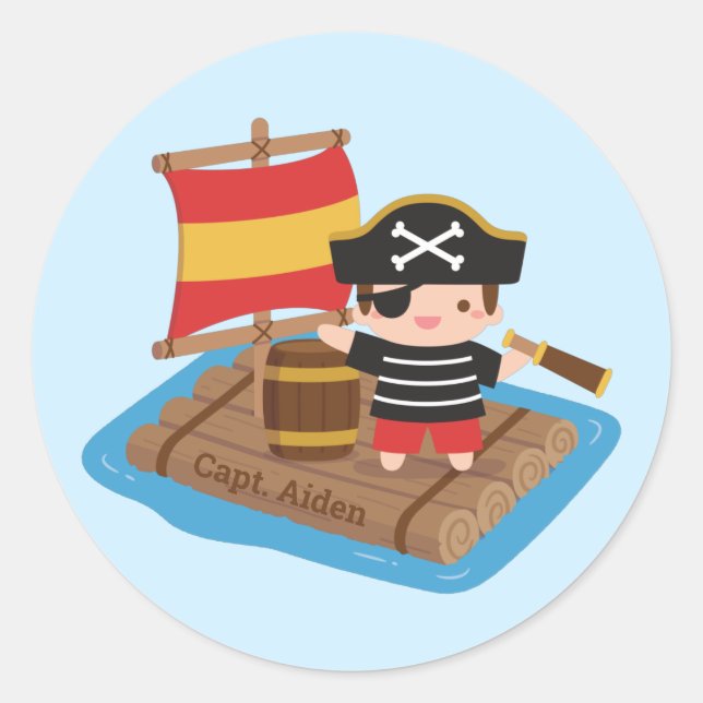 Cute Boy Pirate Sail Adventure Kids Personalised Classic Round Sticker (Front)