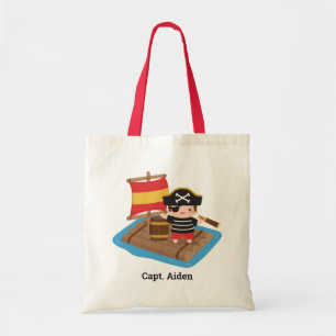 Cute Boy Pirate Sailing Raft Kids Personalised Tote Bag