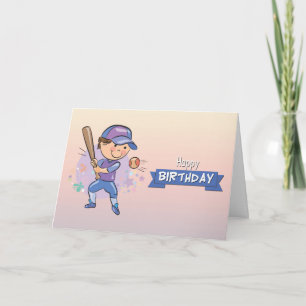Cute Boy Playing Baseball Birthday Card