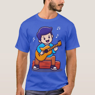 Cute Boy Playing Guitar Cartoon T-Shirt