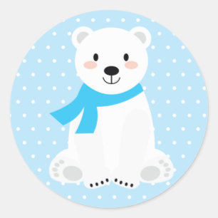 Cute Boy Polar Bear Baby Shower Blue Classic Round Sticker