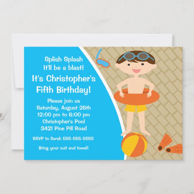 CUTE Boy Pool Party Birthday Invitation (Front)