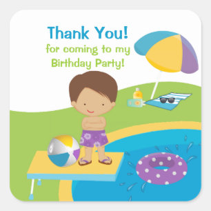 Cute Boy Pool Party Birthday Sticker