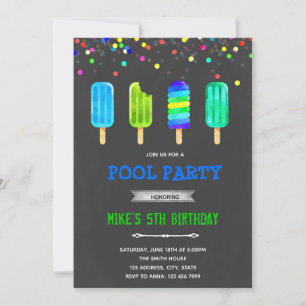 Cute boy popsicle ice cream birthday invitation