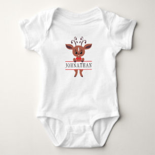 Cute Boy Reindeer Monogram Christmas Baby Bodysuit