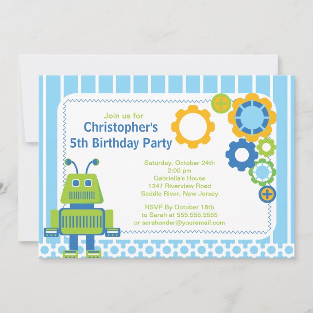 Cute Boy Robot Birthday Party Invitation (Front)