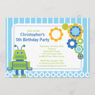 Cute Boy Robot Birthday Party Invitation