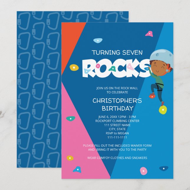 Cute Boy Rock Climbing Birthday Invitation (Front/Back)